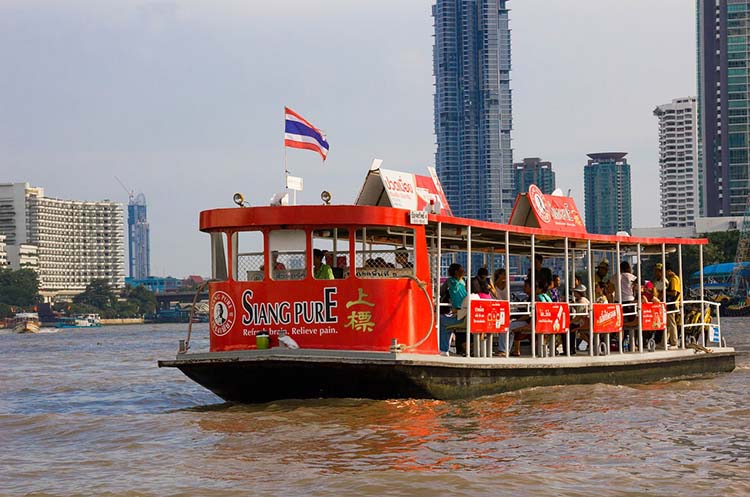A river ferry on the Chao Phraya river in downtown Bangkok