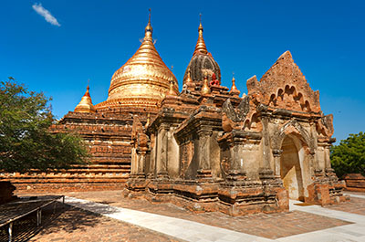 The Dhammayazika pagoda with its large gilded bell shaped dome
