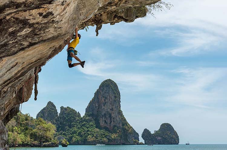 Rock climbing in South Thailand with great views of the sea