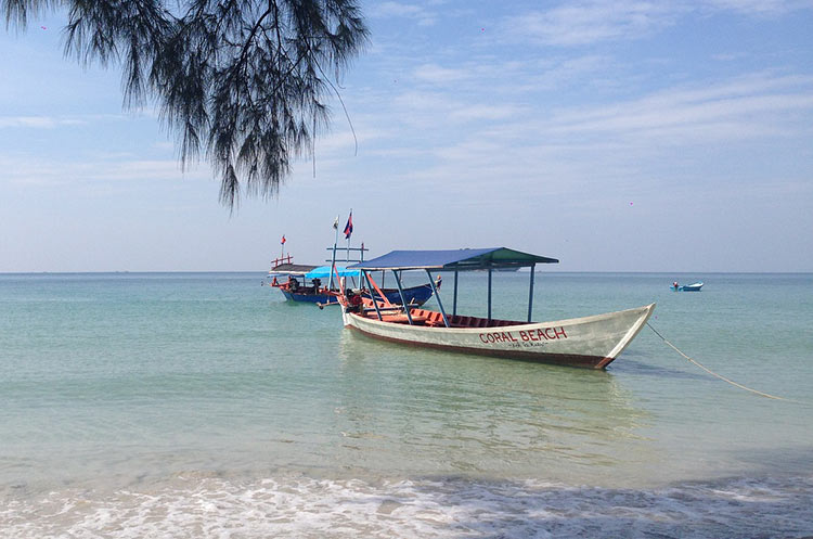 A small tourist boat at one of the Sihanoukville beaches