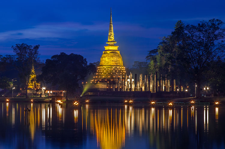 Sukhothai Historical Park at dusk