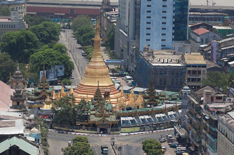 Sule pagoda in the center of Yangon