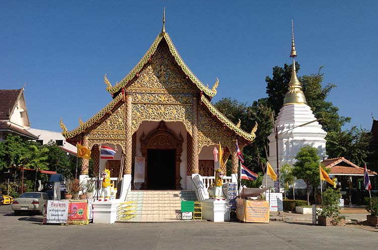 Lanna style viharn and chedi of the Wat Chai Phra Kiat in Chiang Mai