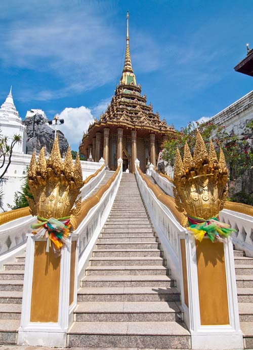 Naga stairs leading to the mondop housing the Buddha footprint
