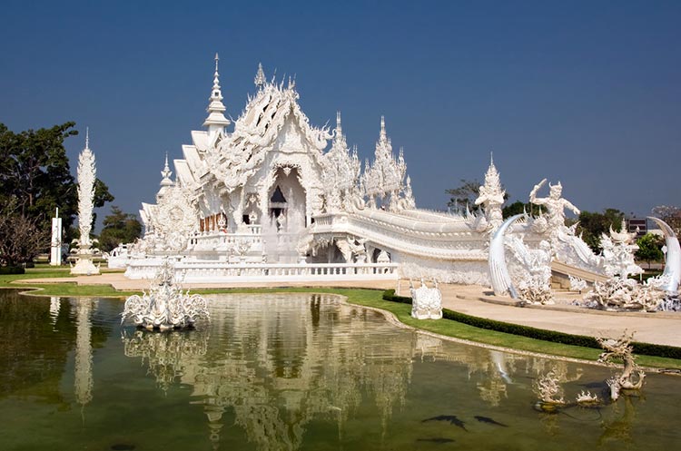 The Wat Rong Khun, better known as the White Temple in Chiang Rai