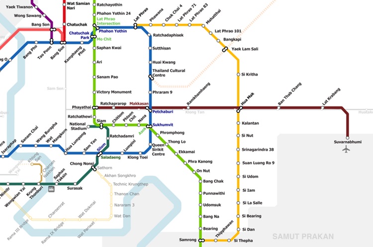 ARL Airport Rail Link Bangkok route map