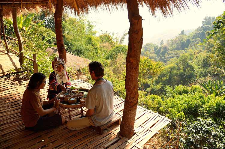 Eating Khantoke Akha lunch with views of the mountains