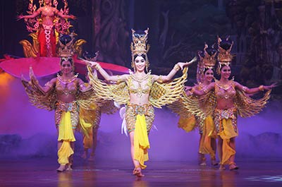 Graceful dancers at Alcazar Cabaret show performing a Thai act