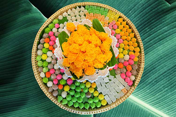 Selection of colorful and tasty Thai desserts