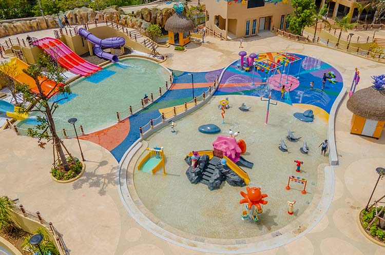 Two pools with small slides and fun rides for young children at Wonder Wonderland