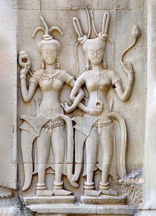 A sculpting of dancing Apsaras in the Angkor Archaeological Park