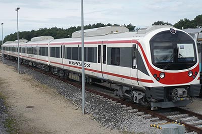 A train of the Airport Rail Link connecting Suvarnabhumi airport to Bangkok city