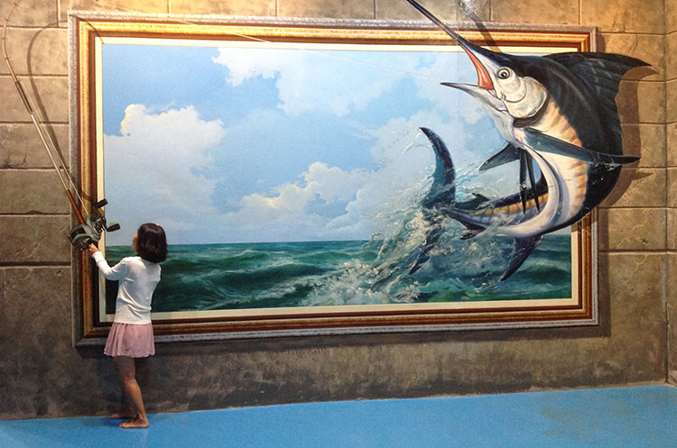 Catching a fish in a painting