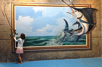 Catching a fish in an art work