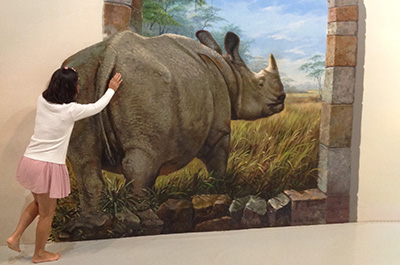 Pushing a rhino back into the painting