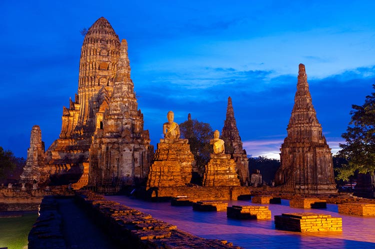 A temple in the Ayutthaya Historical Park at dusk