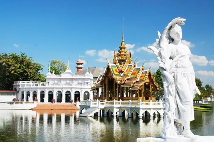 Thai and European style buildings at Bang Pa-In Royal palace