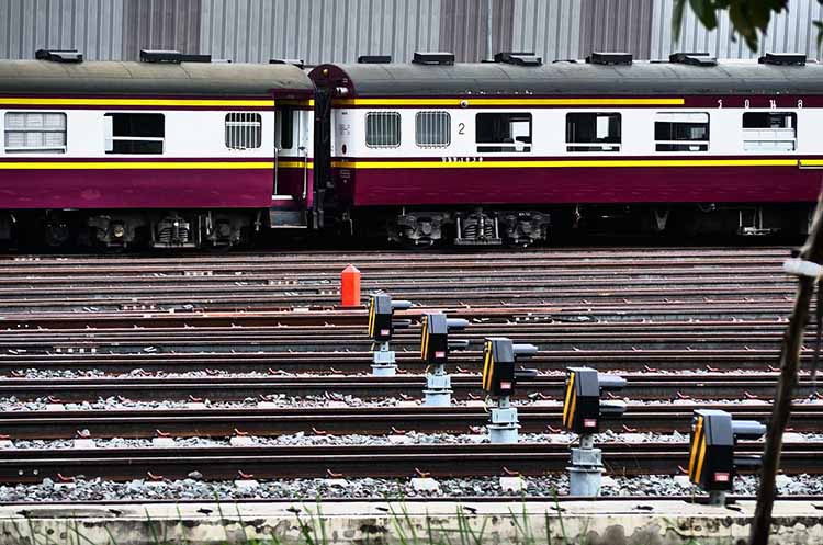 A passenger train at Bang Sue Grand Station in Bangkok