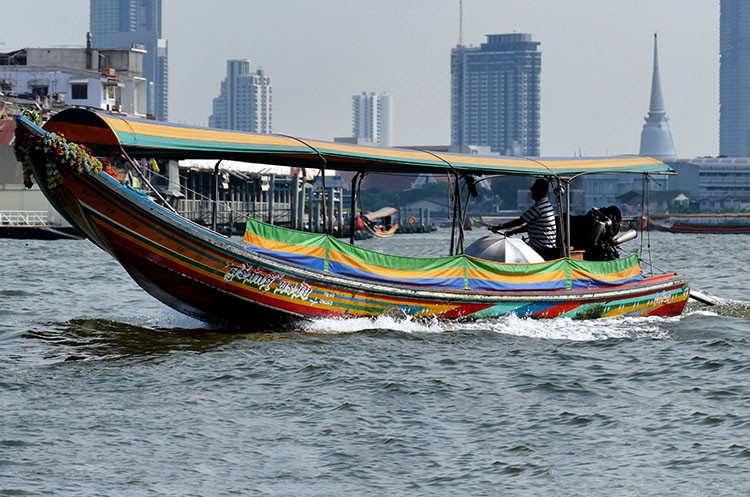 A longtail boat on the Chao Phraya river in Bangkok