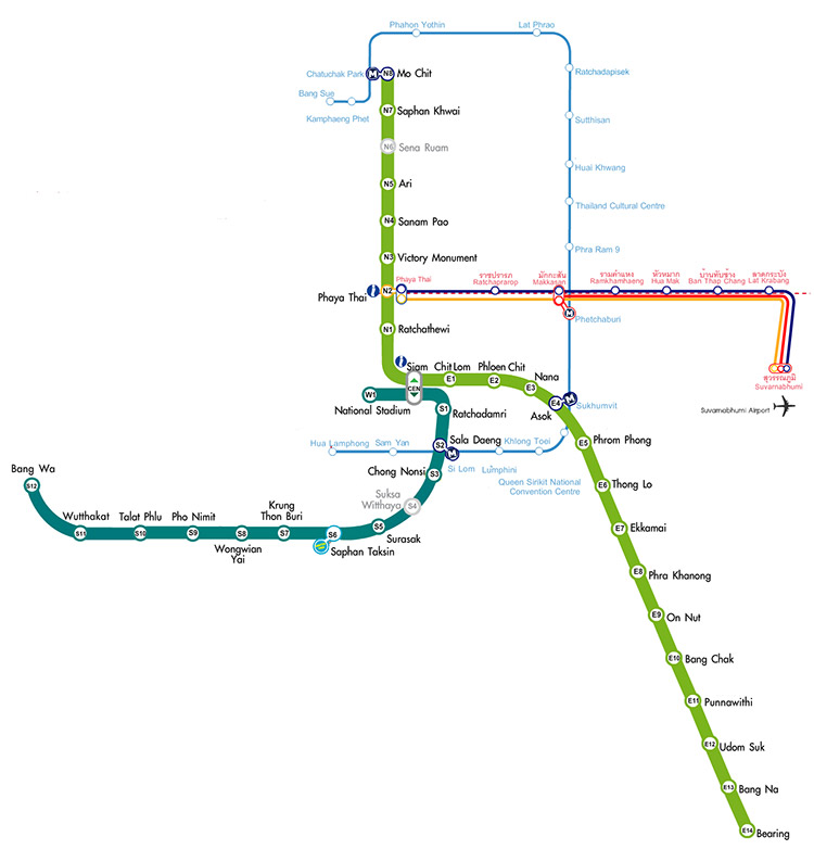 Full route map of the BTS Sky Train in Bangkok