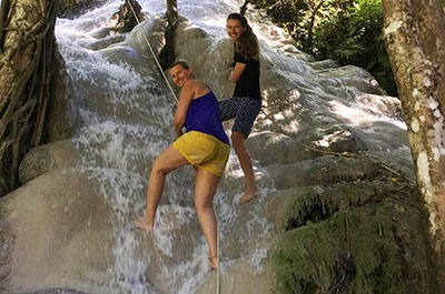 Two girls on the Bua Thong Sticky Waterfalls