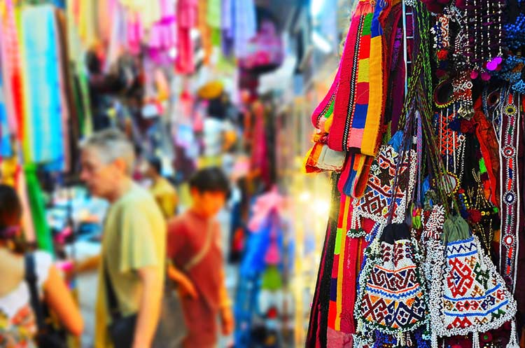 One of the narrow alleys with shops at Chatuchak weekend market