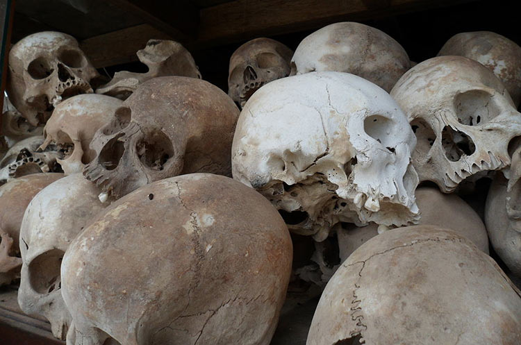 Skulls in the stupa at Choeung Ek Genocidal Center