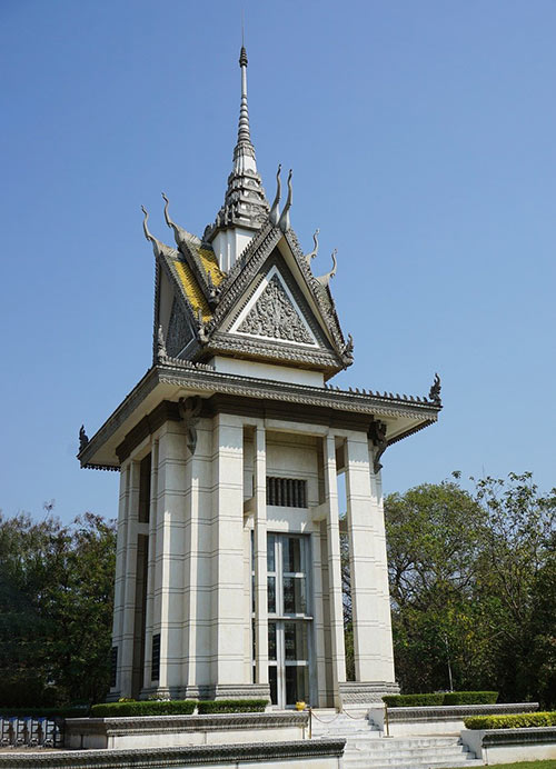 The commemorative stupa that contains over 8,000 skulls of people killed at Choeung Ek Genocidal Center