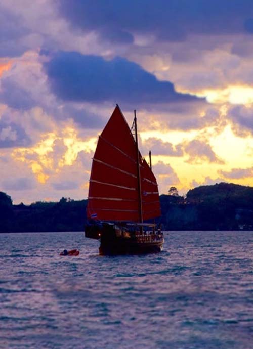 June Bahtra Chinese junk ship at sunset