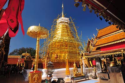A large chedi enshrining a Buddha relic at Doi Suthep temple