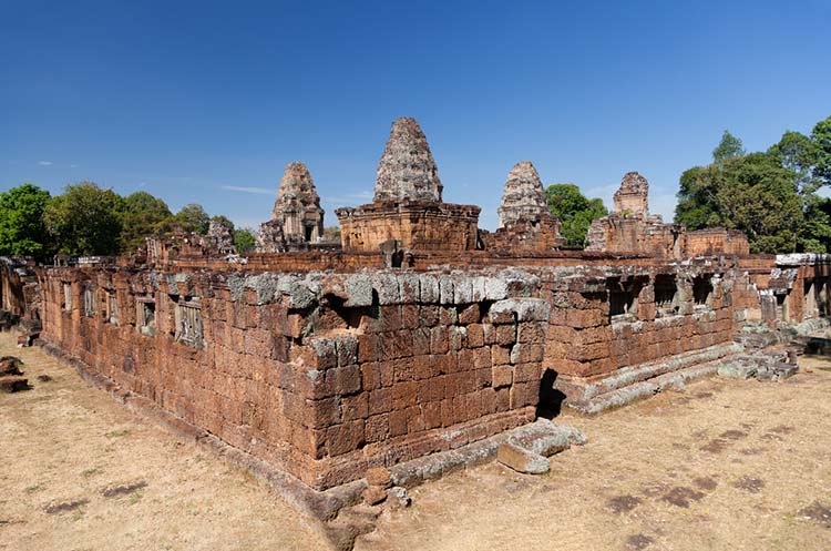 Sanctuaries on the platform of the East Mebon temple in Angkor