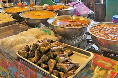 Ready cooked food at a street market