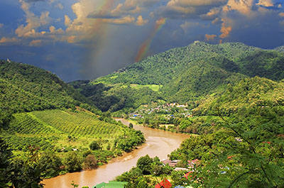 The Mekong river flowing through the mountainous Golden Triangle