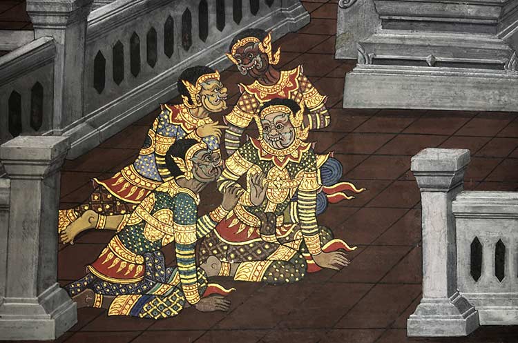 Detailed and colorful murals of the Grand Palace