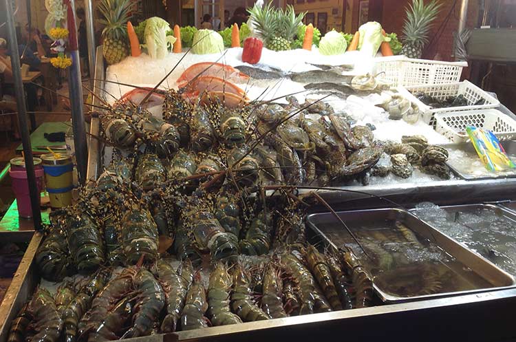 Fresh seafood at a night market restaurant