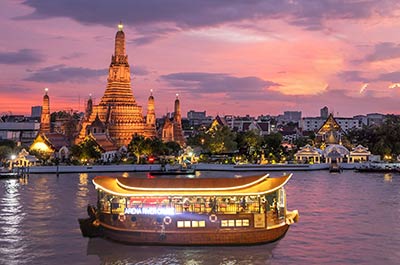The barge of the Arena Indian dinner cruise on the Chao Phraya river