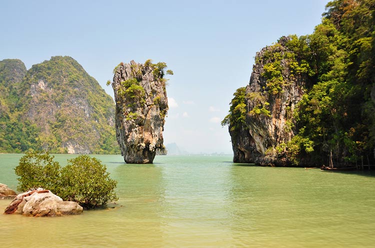Koh Tapu, better known as James Bond Island, rising from the waters of Phang Nga Bay
