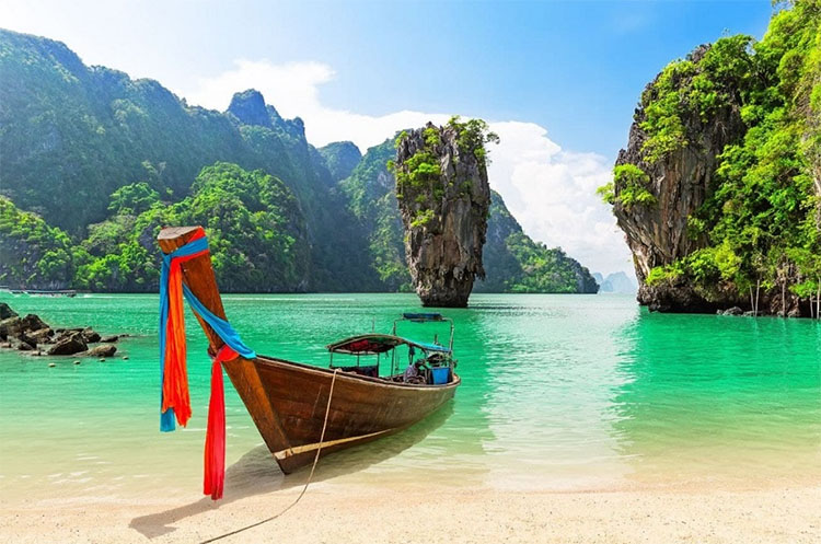 A longtail boat at James Bond Island