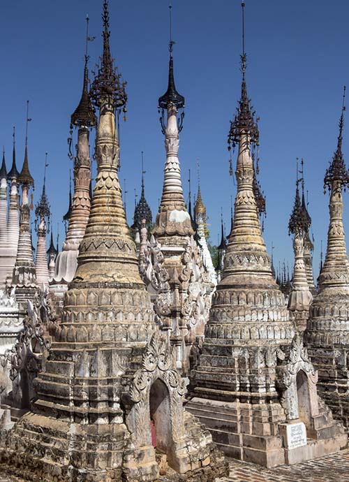 A group of pagodas at the Kakku complex near Inle Lake
