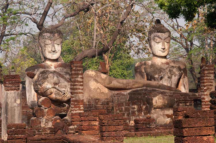 Buddha images in the ruins of an old temple in Kamphaeng Phet