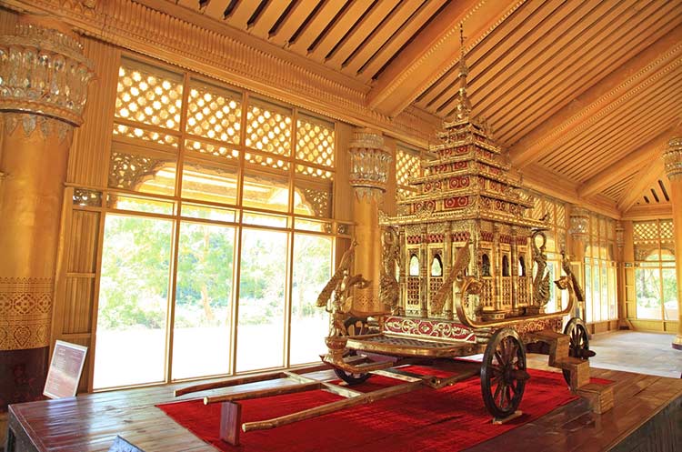 The King’s golden coach at the Kanbawzathadi Golden Palace in Bago