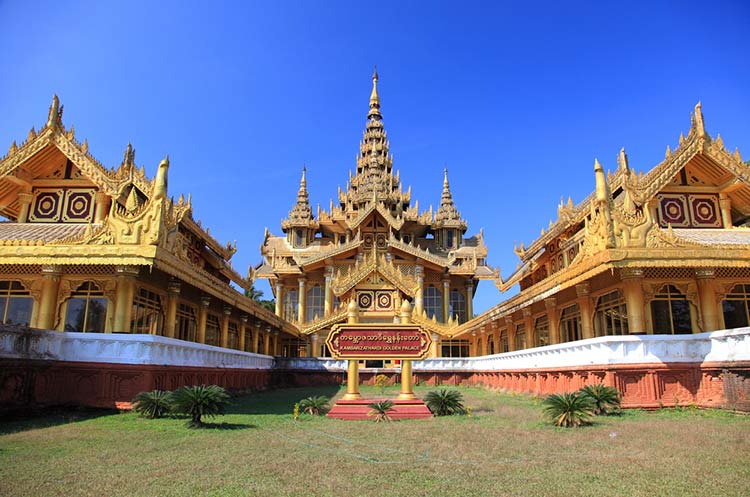 Several very ornately adorned buildings of the Kanbawzathadi Golden Palace