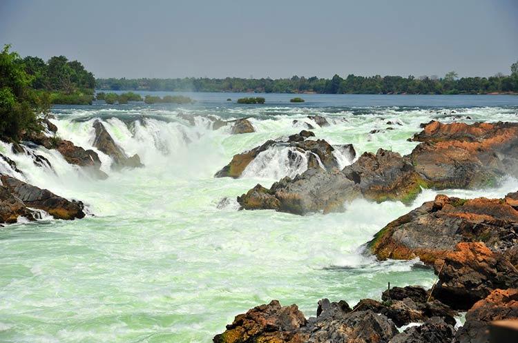 Cascading waterfalls and rapids at Khone Falls near Pakse