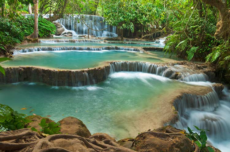 Turquoise pools at Kuang Si falls near Luang Prabang