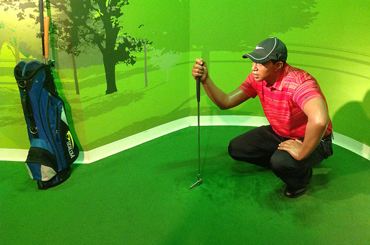 A wax statue of golfer Tiger Woods at Madame Tussauds Bangkok