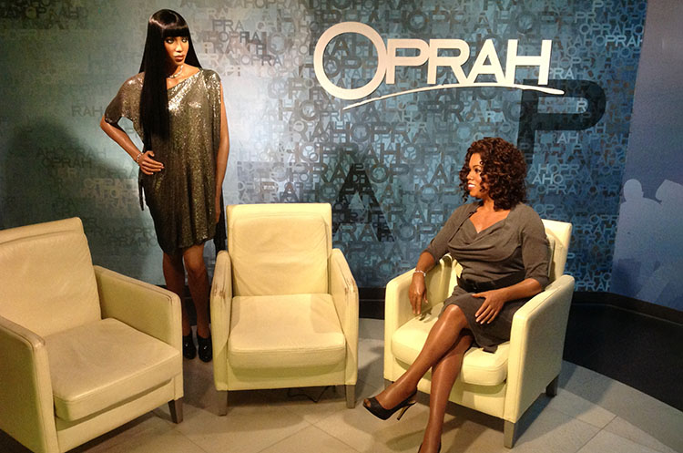 Oprah Winfrey and guest Naomi Campbell wax statues
