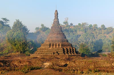 Ancient pagoda in Mrauk U in Western Burma