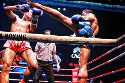 Fighters in action at the Muay Thai Boxing Show
