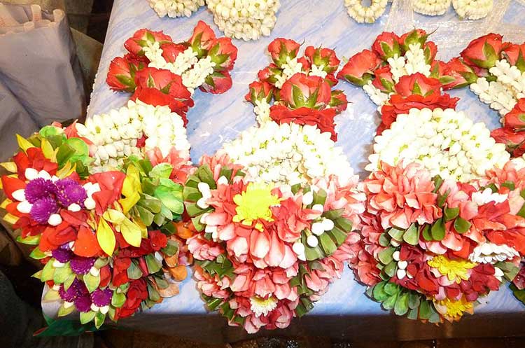 Beautiful flower garlands at Pak Khlong Talat flower market