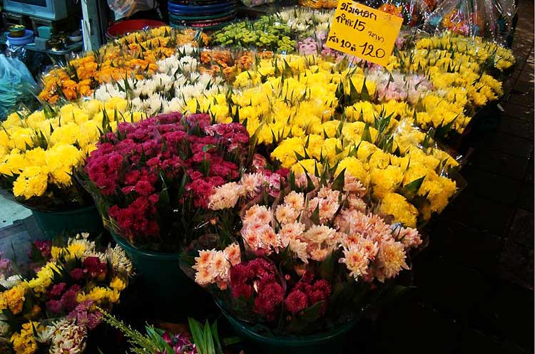 Colorful flowers at Pak Klhlong Talat, the biggest flower market in Bangkok